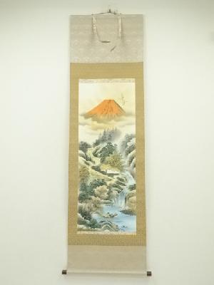 香泉筆　開運山水図　印刷絹本掛軸